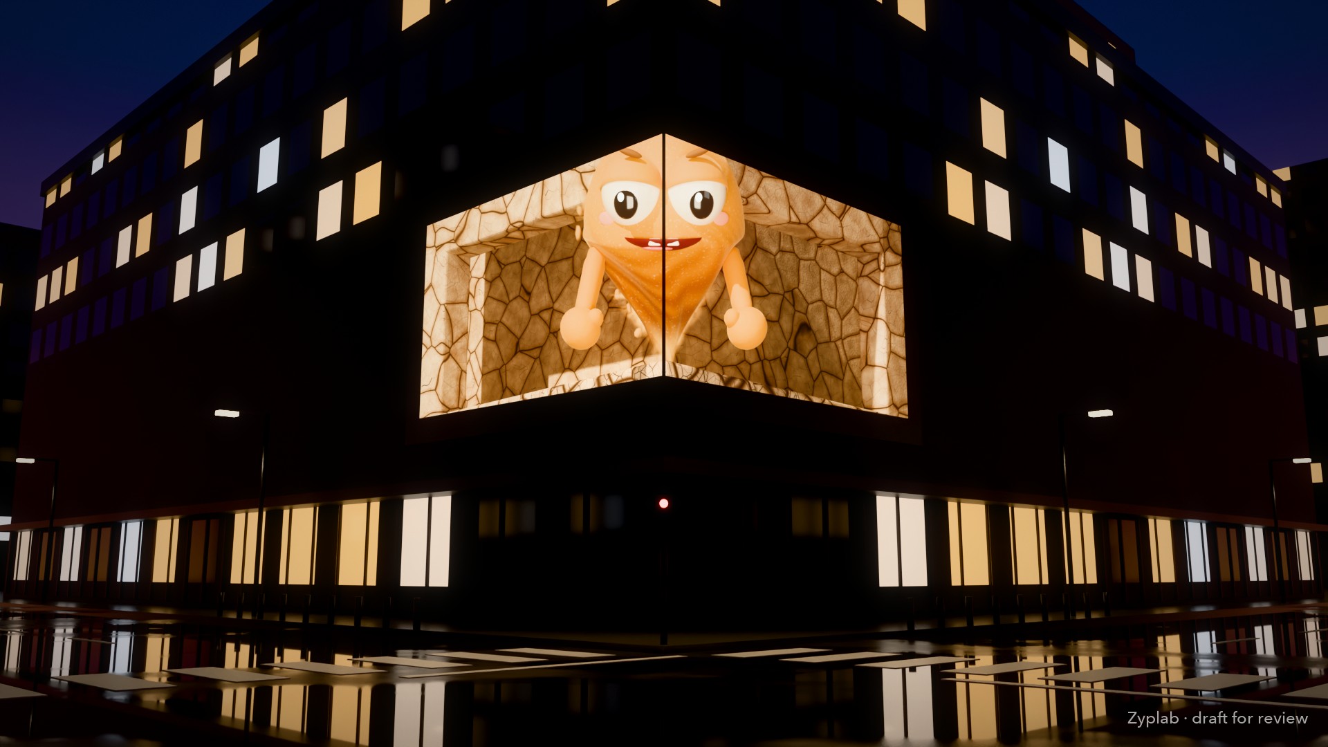 A cartoon dust monster leaning out of the corner screen, its head in front of the top frame and its hands on the ledge, cracks spreading through the clay